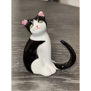 Vintage Fine Bone China Black & White Tuxedo Cat Figurine Philippines 2.5"